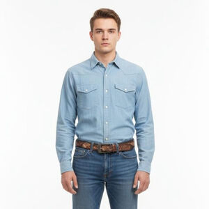 Unbranded Brown Tan Tooled Leather Eagle Belt -One Size - Needs Holes Punched